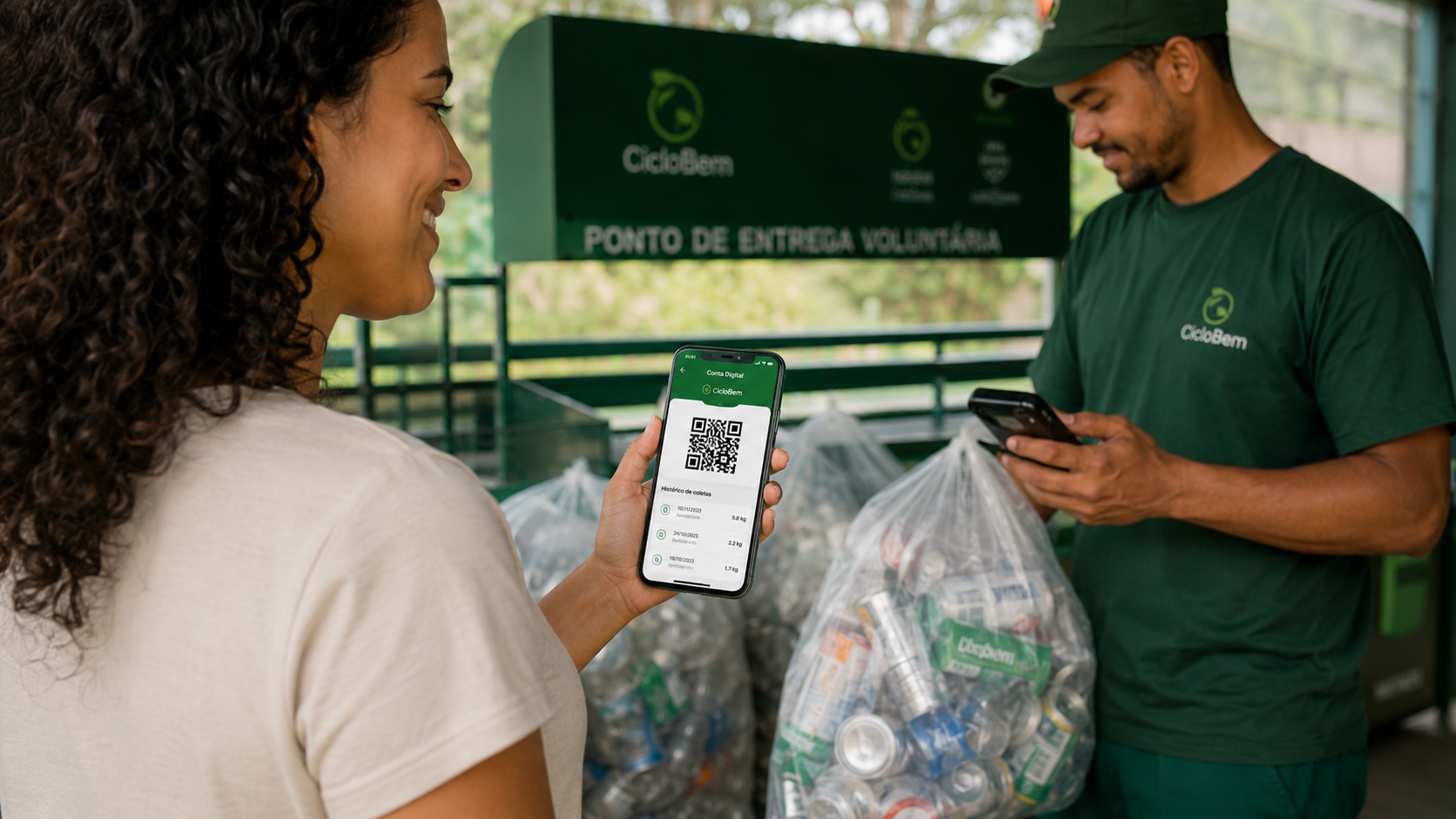 Conta Digital CicloBem com QR Code e histórico de coletas no celular