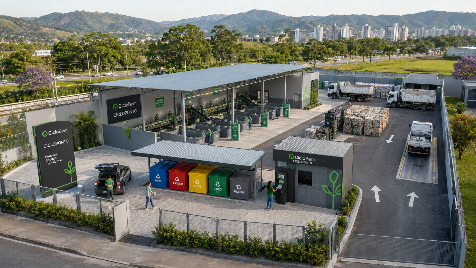 Centro de triagem e Eco Ponto CicloBem em operação com estrutura de coleta e separação de materiais